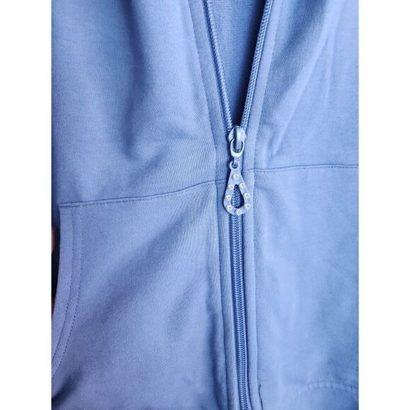Quacker Factory Women Blue Full Zip w/Floral Hem Cotton Hoodie Sweater size 2X - Picture 6 of 10